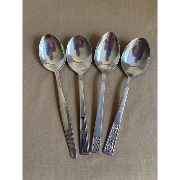 Rostfritt Stål Import Other - Vintage Rostfritt STAL Sweden Stainless Soup Tablespoons Set Of 4 Mixed Patterns